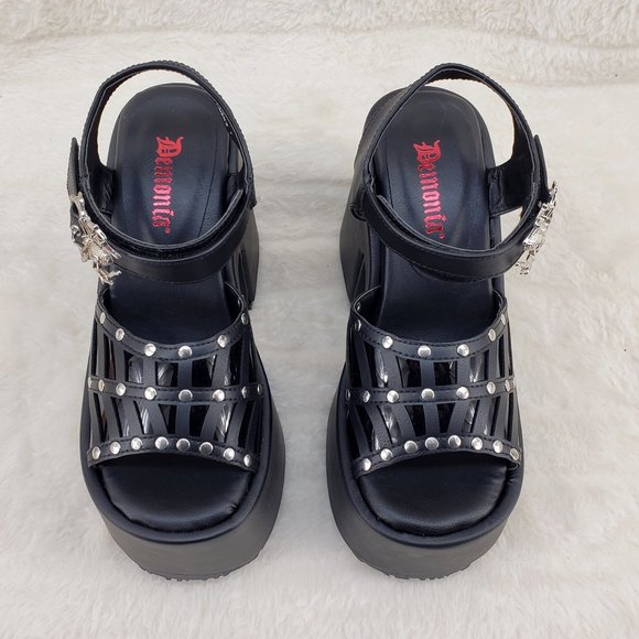 Camel Black Platform Sandals Cut out Web Toe Strap Goth Punk - Picture 10 of 14